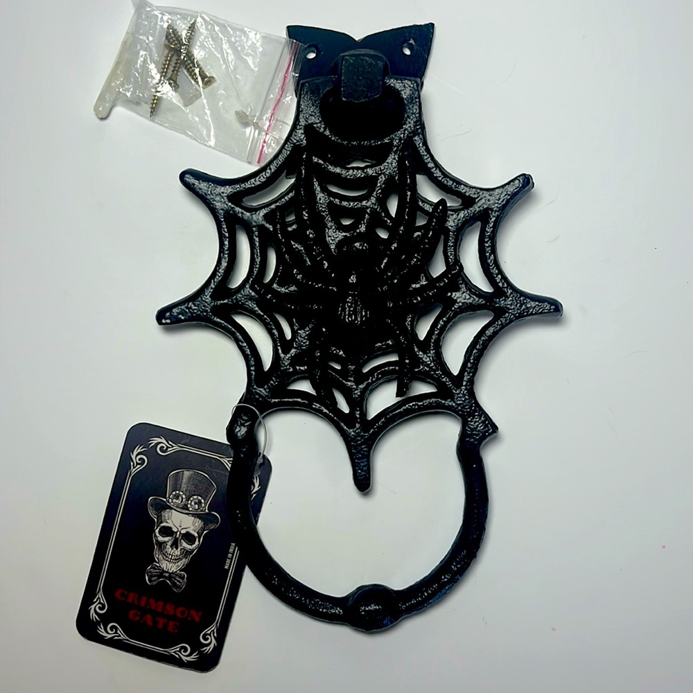 Crimson Gate Black Spider Web Cast Iron Door Knocker NWT